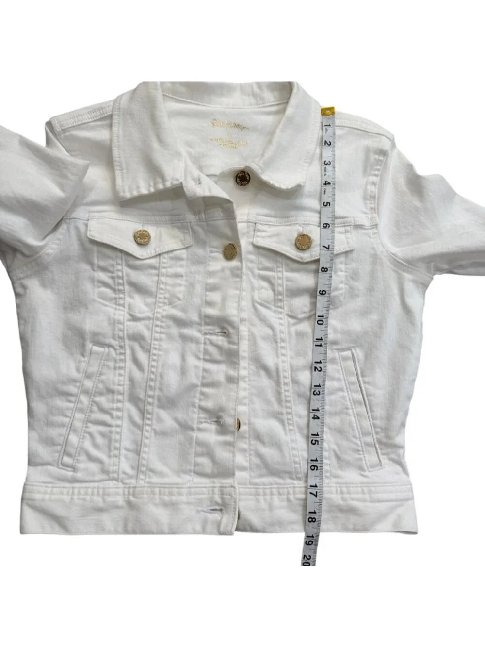 Lilly Pulitzer Womens Size S White  Denim Jacket Seaspray with Gold Buttons